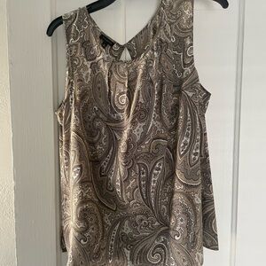 Talbots Paisley Tank Top 100% silk- Brown and Cream Size 16 Women’s Plus Size